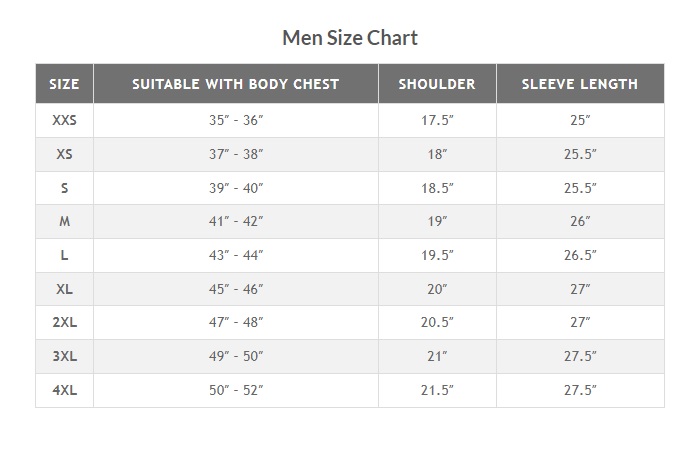 men body size measurement