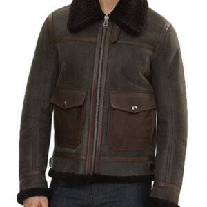 Brown Shearling Sheepskin Bomber Leather Jacket for Men