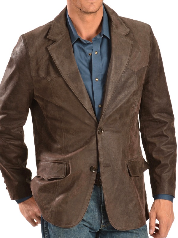 Men's Wear Western Brown Leather Blazer
