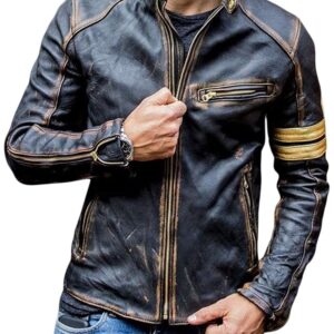 Cafe Racer Motorcycle Leather Jacket for Mens
