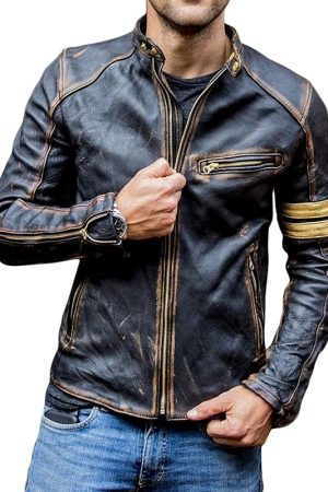 Cafe Racer Motorcycle Leather Jacket for Mens