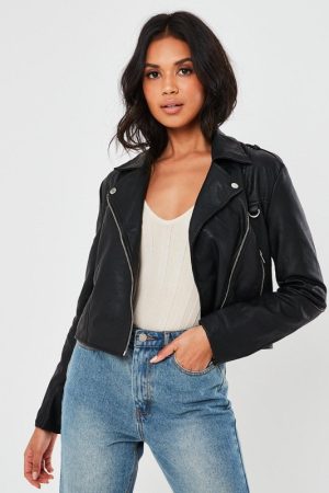 Women's Faux Leather Black Biker Jacket