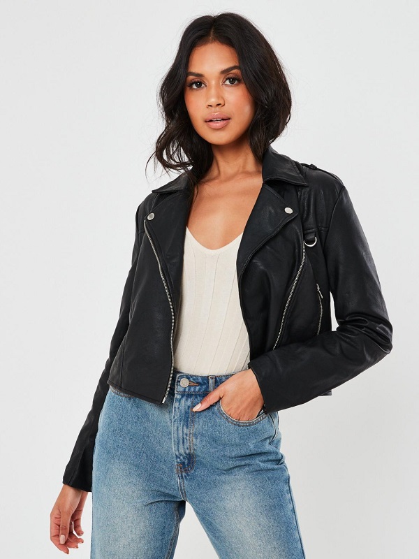 Women's Faux Leather Black Biker Jacket