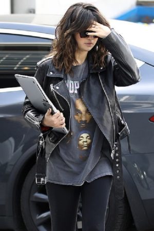 American Singer Selena Gomez Black Leather Jacket