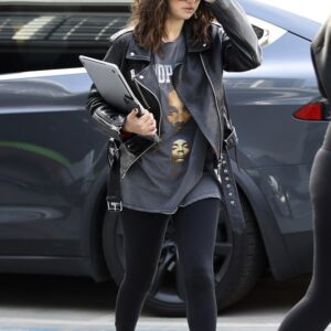 Singer Selena Gomez Black Leather Jacket