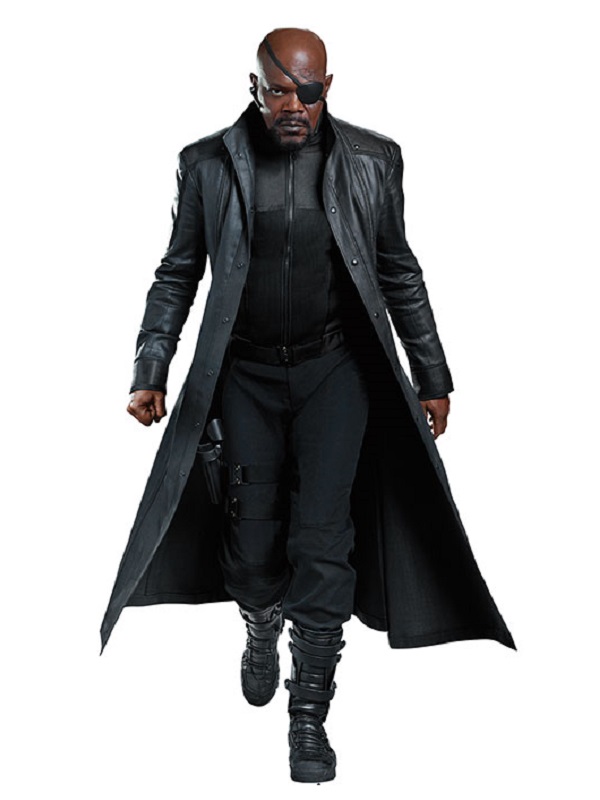Movie Avengers Actor Samuel L. Jackson as Nick Fury Wearing a leather Coat