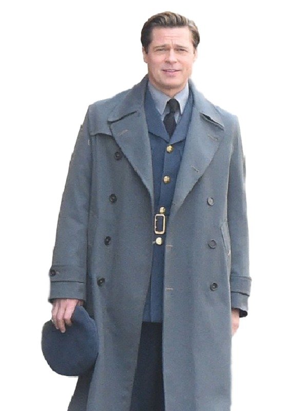 Brad Pitt Wearing A Gray Wool Coat in Allied Actio Film
