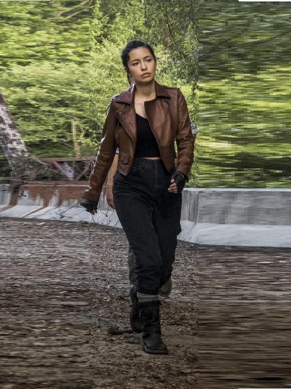 Christian Serratos Wear Brown Leather In TV Series The Walking Dead