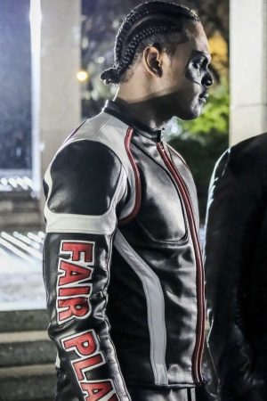 TV Drama Arrow TV Actor Echo Kellum as Curtis Holt wearing a stylish biker jacket
