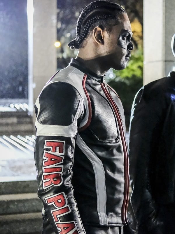 TV Drama Arrow TV Actor Echo Kellum as Curtis Holt wearing a stylish biker jacket