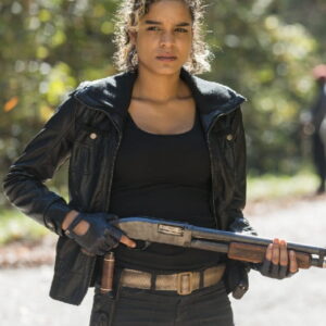 Elizabeth Faith Ludlow Wear Black Leather Jacket In The Walking Dead TV Series