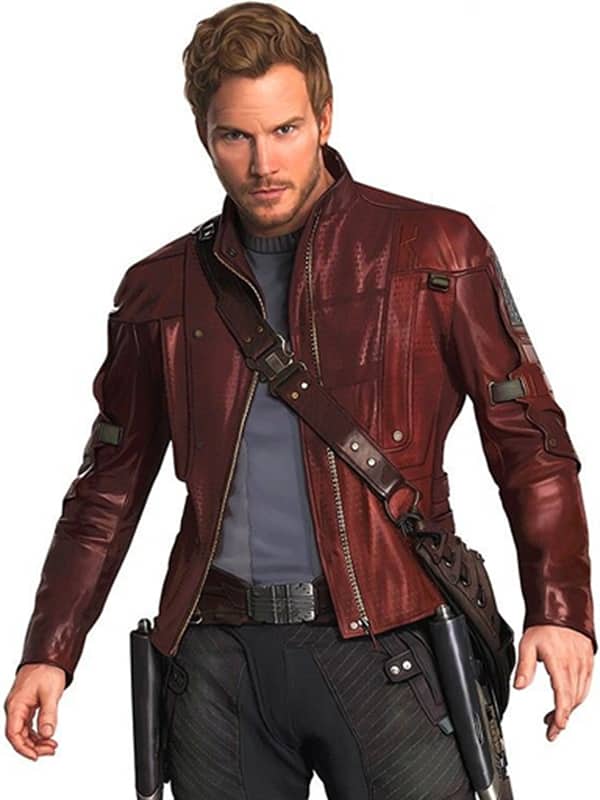 Actor Chris pratt wearing the Maroon Color Jacket in Guardians Of The Galaxy 2 Star Lord Maroon Jacket