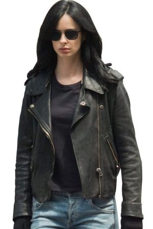 Krysten Ritter Wearing a Black Leather Jacket in The Defenders as Jessica Jones Jacket