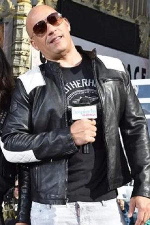 Vin Diesel Wearing A Stylish White + Black Leather Jacket in Movie Event F9 The Fast Saga
