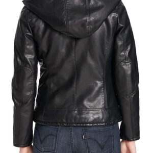 Women's Shearling Leather Black Hooded Jacket