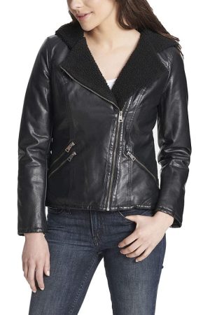 Women's Shearling Leather Hooded Jacket