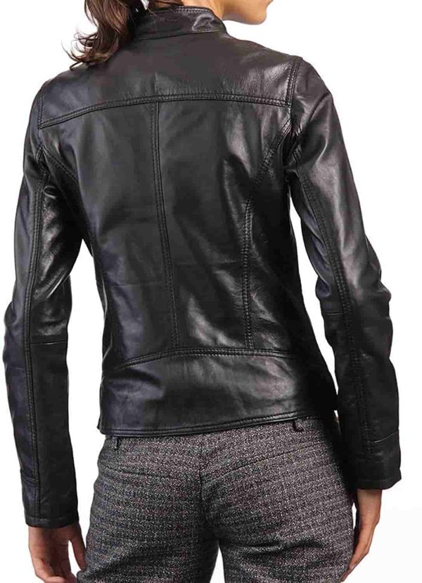 Snap Tab Collar Black Leather Jacket