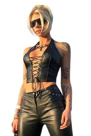 Women Sexy Tops Halter Lace Up Vest Outfit