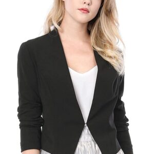Women's Collarless Casual Black Blazer Suit