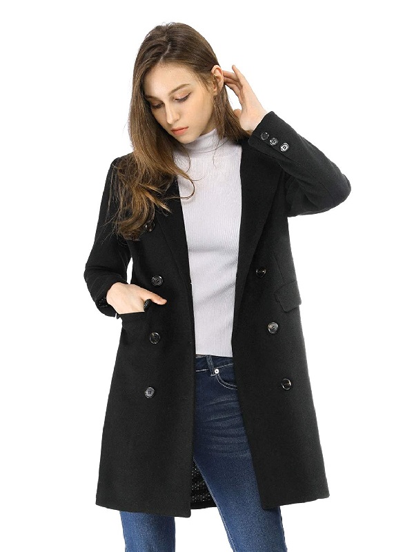 Women's Winter Coat Elegant Notched Lapel Double Breasted Trench Coat