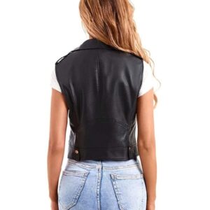 A Young Women Wearing A Black Leather Vest for Sale