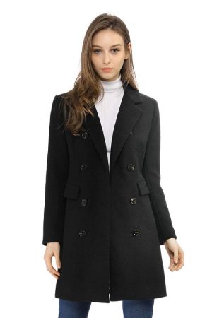 Women's Elegant Design Notched Lapel Double Breasted Trench Coat