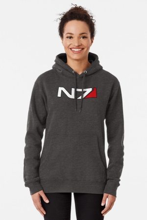 A Young Ladies Wearing A N7 Mass Effect Gray Hoodie