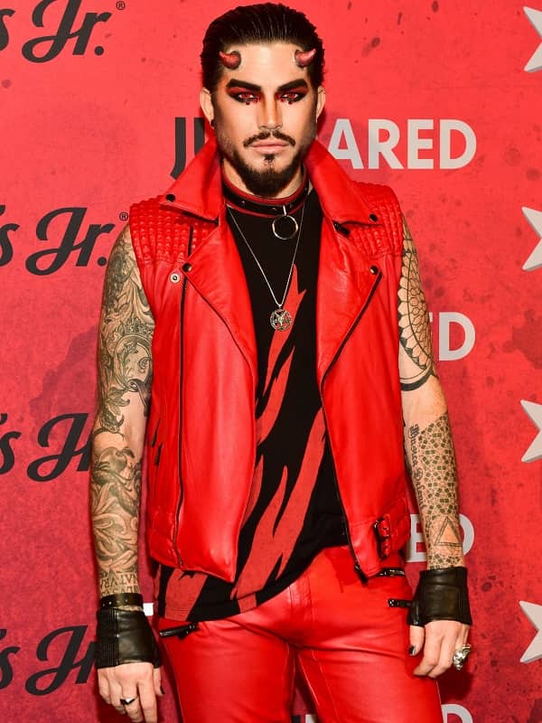 Singer Adam Lambert Wearing Red Leather In Halloween Party
