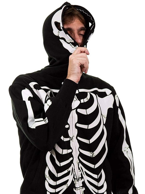 A Men Wearing Skeleton Pattern Hoodie