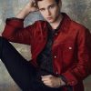 Brandon Flynn Wear Red Suede Leather Jacket