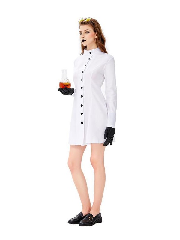 A Young Women Wearing White Halloween Apparel Scientist Cosplay Dresses