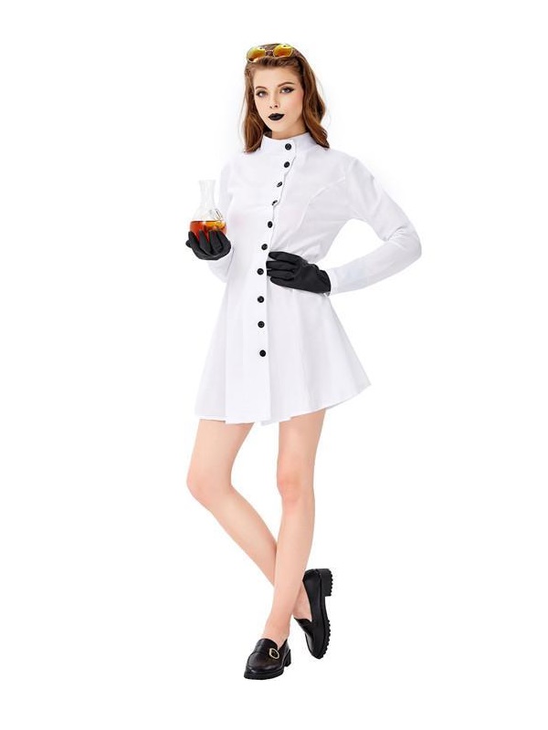A Young Female Wearing White Halloween Apparel Scientist Cosplay Dresses