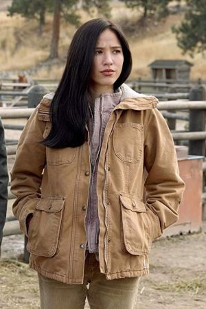 Kelsey Asbille Wear Brown Cotton Jacket In Yellowstone