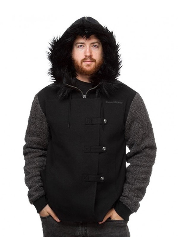 Kit Harington Wearing Black Fur Collar Hooie Game of Thrones