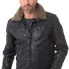 A Guy Wearing Fur Collar Black Leather Jacket