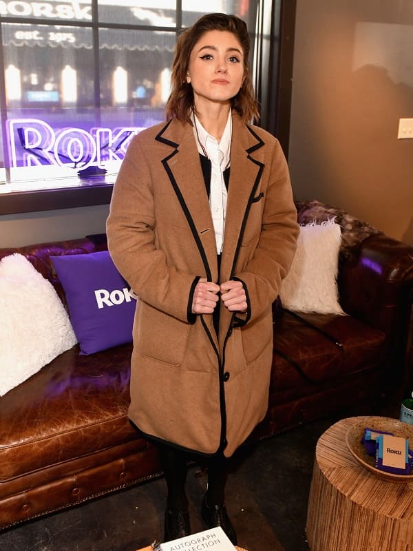 Natalia Dyer Wearing Brown Coat In Stranger Things