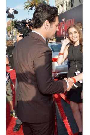 Actor Paul Rudd Wearing Maroon Suit at Ant-Man and the Wasp Film Premiere