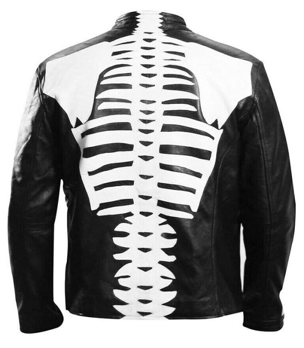 Bones Sketch Skeleton Pattern Biker Leather Jacket Premium quality