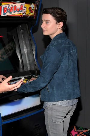 Noah Schnapp Wearing Blue Suede Leather Jacket In Stranger Things Event