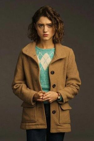 Natalia Dyer Wearing Brown Wool Coat In Stranger Things