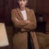 Willa Holland Wearing A Brown Wool Coat In TV Series Arrow