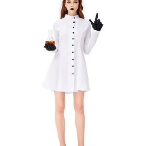 Young Female Wearing White Halloween Theme Apparel Scientist Cosplay Occupational Dresses