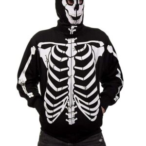 A Men Wearing Skeleton Pattern Black Hoodie