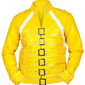 Stylish Yellow Leather Strip Design Jacket In the Movie Hubie Halloween