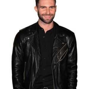Musician Adam Levine Wearing Black Leather Jacket