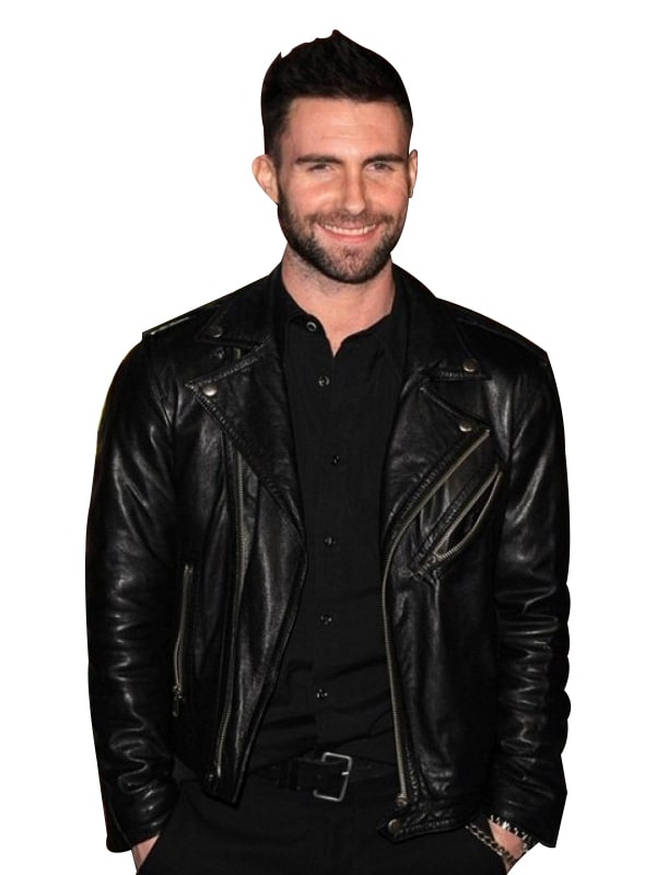 Musician Adam Levine Wearing Black Leather Jacket