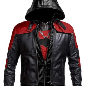 Arkham Knight Leather Hood Red Black Jacket