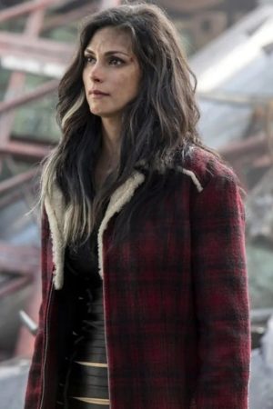 A Young Women Wearing Deadpool Flannel Fur Collar Red Jacket