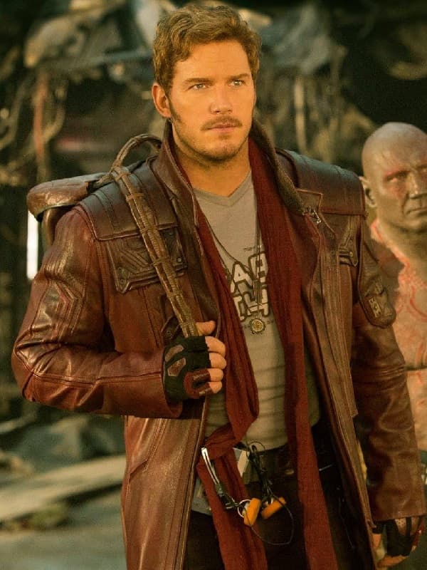 Chris Pratt Wearing Leather Coat In Guardians of the Galaxy Vol. 2 Movie as Peter Quill Star-Lord