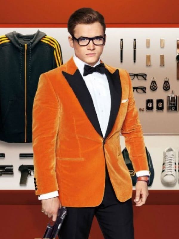 Taron Egerton Wearing Orange Tuxedo Kingsman The Golden Circle as Eggsy